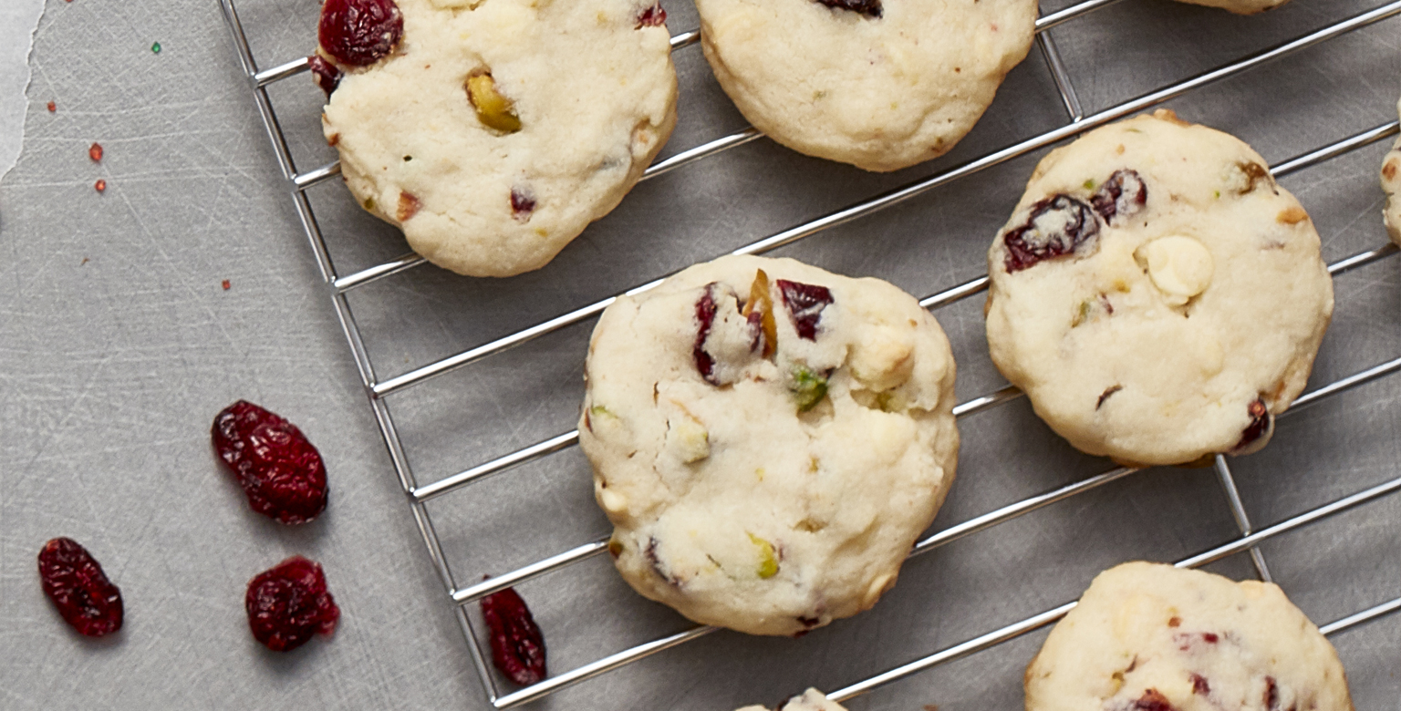White Chocolate, Cranberry and Pistachio Cookies