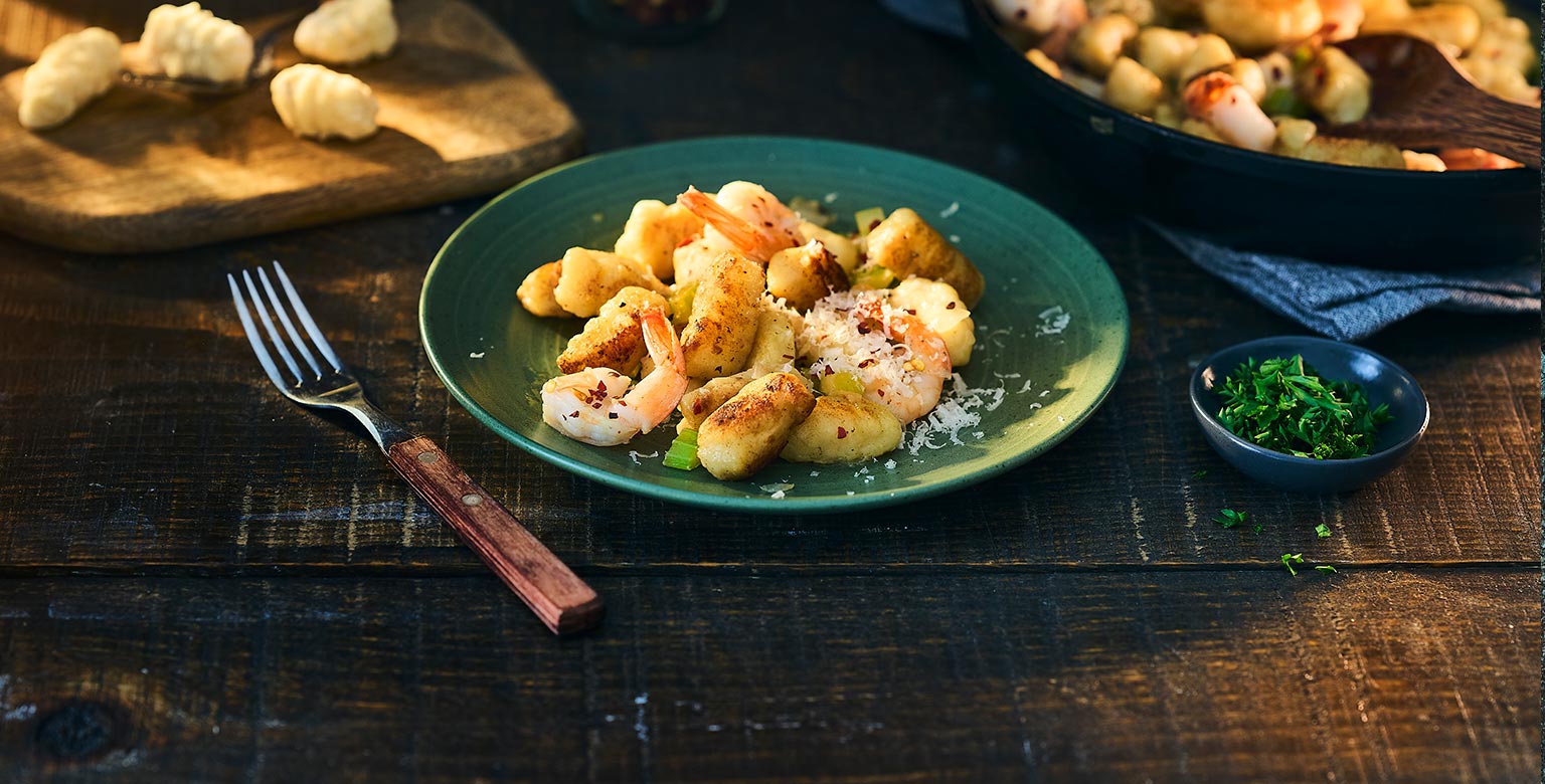 Crispy Citrus Gnocchi with Shrimp