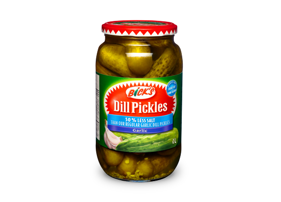 <strong>Bick’s<sup>®</sup></strong> 50% Less Salt Garlic Dill Pickles