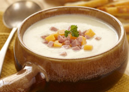 Onion Bisque with Ham and Cheese