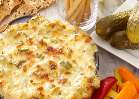 Cheesy Baked Pickle Dip Platter