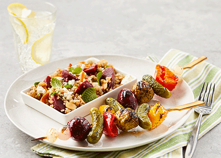 Recipe Image of Plant-Based Beet + Quinoa Salad & Veggie Kebob